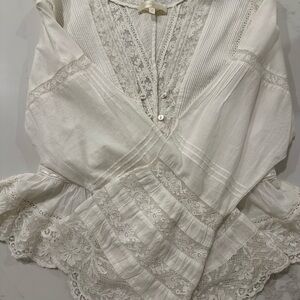 LoveShackFancy Lace V-Neck Button Top, size 4